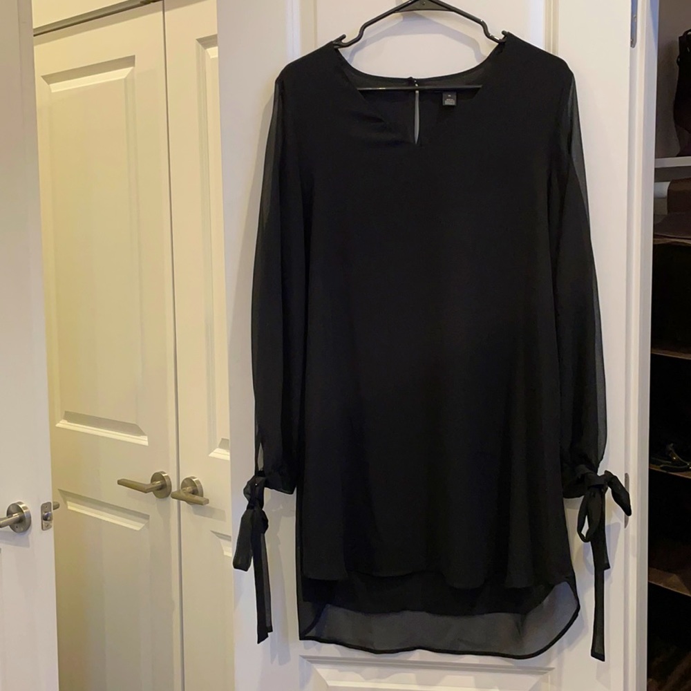 Flowy black dress with sheer sleeves